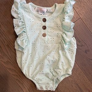 Baileys blossoms mint eyelet ruffle romper